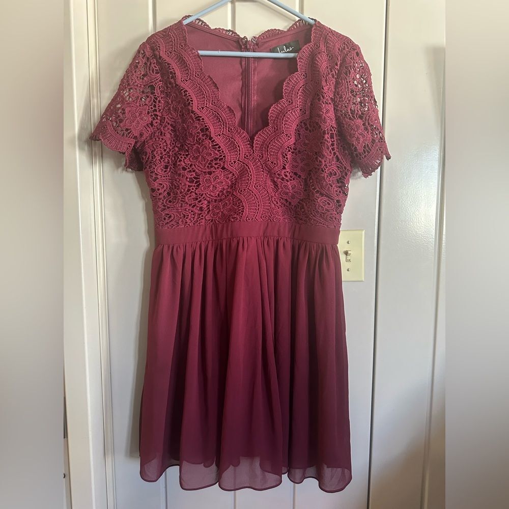 Lulus XL Elegant Lace Burgundy Dress Angel in Disguise Skater Dress